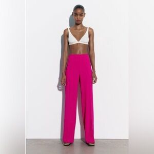 Zara / L / Fuchsia / High Waisted Wide Leg Pants / 70s / Colorful / Maximalism